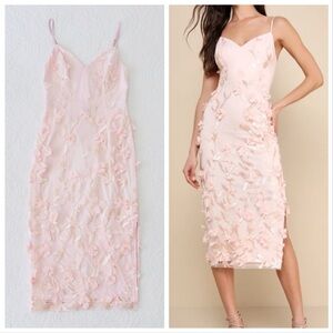 NWOT Lulus Limitless Adoration Blush Pink 3D Floral Embroidered Midi Dress